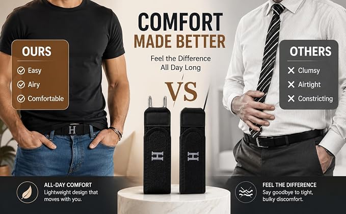 Premium Adjustable Buckleless Belts for Men and Women with Hook (2Pcs)